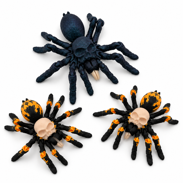 Galaxy Blue and orange-black articulating spiders on white